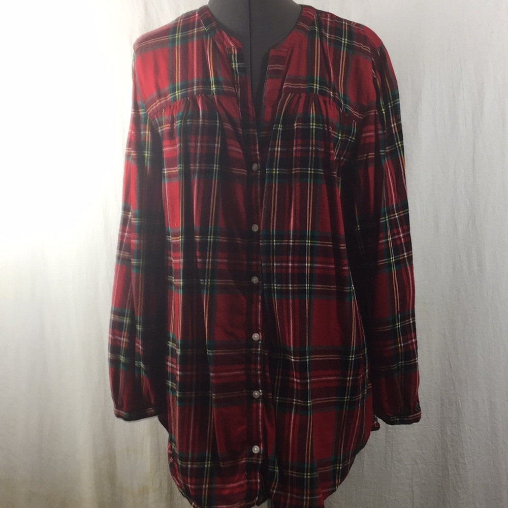 Old Navy Long Sleeve Plaid Tunic Top Size XL